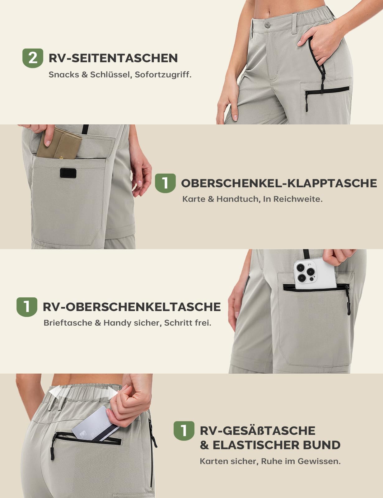 Cycorld Pantalon de Randonnée Femme - Zip Off Respirant, Léger et Extensible, Séchage Rapide, Fonctionnel pour Trekking et Plein Air, Idéal pour l'Été