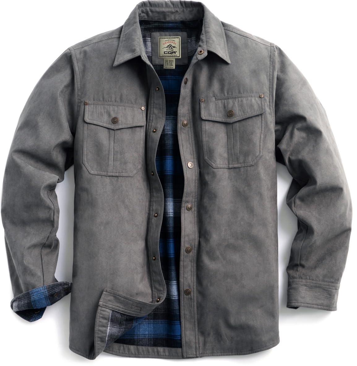 CQR Men's Flannel Lined Shirt Jackets, Long Sleeved Rugged Plaid Cotton Brushed Suede Shirt Jacket