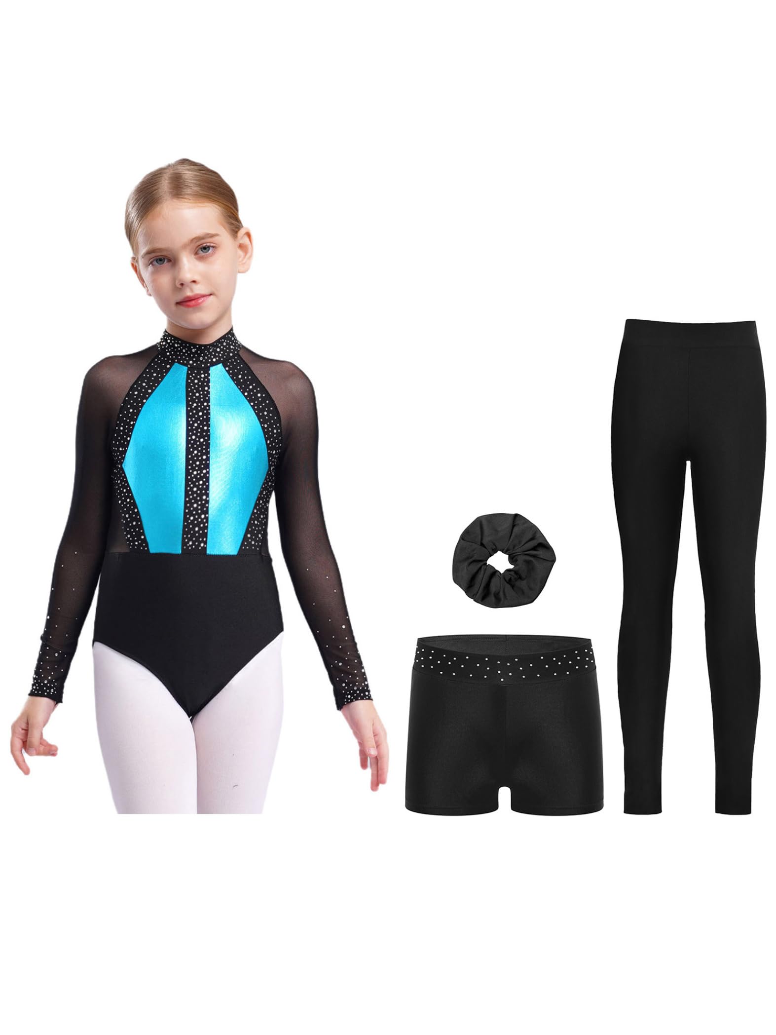 tlg Divisa Ginnastica Bambina Scintillante Tuta Ginnastica Maniche Lunghe Leotard Blocchi Colorati Divisa Ballo Concorsi Costume Ballo