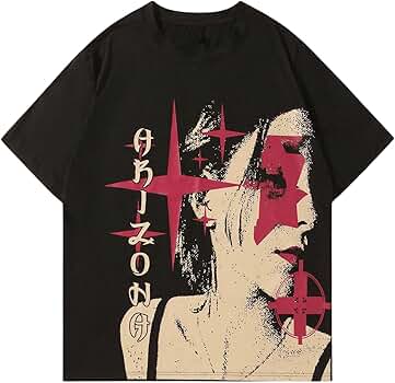 GORGLITTER Men's Y2K Graphic Print Goth T-Shirt Summer Short