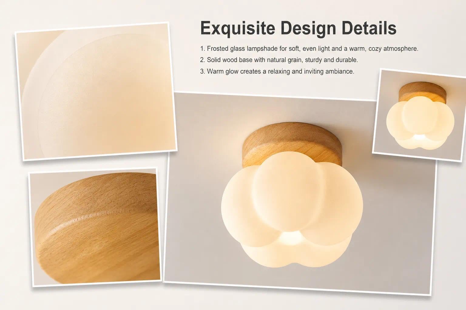Lampa sufitowa z naturalnego drewna w kształcie kwiatu, 12 W, G9, LED, 3 temperatury barwowe, półstrukturalna, możliwość ściemniania, Ø16 cm, do korytarza, salonu, sypialni