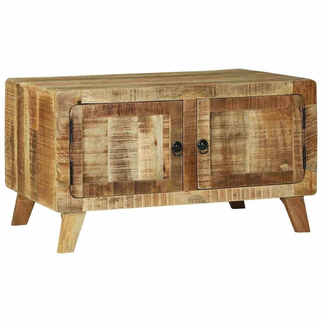 Table basse en manguier massif marron 80x54x45cm avec 2 tiroirs