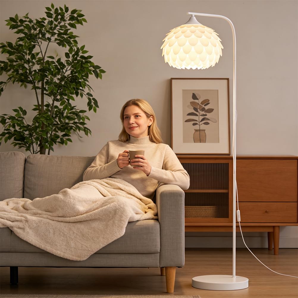 OUSFOT Lampara de Pie Salon 153CM 230V, E27 Portalámparas, Fácil de Instalar, Blanco, para Sala de Estar, Dormitorio, Estudio 【sin Bombilla】