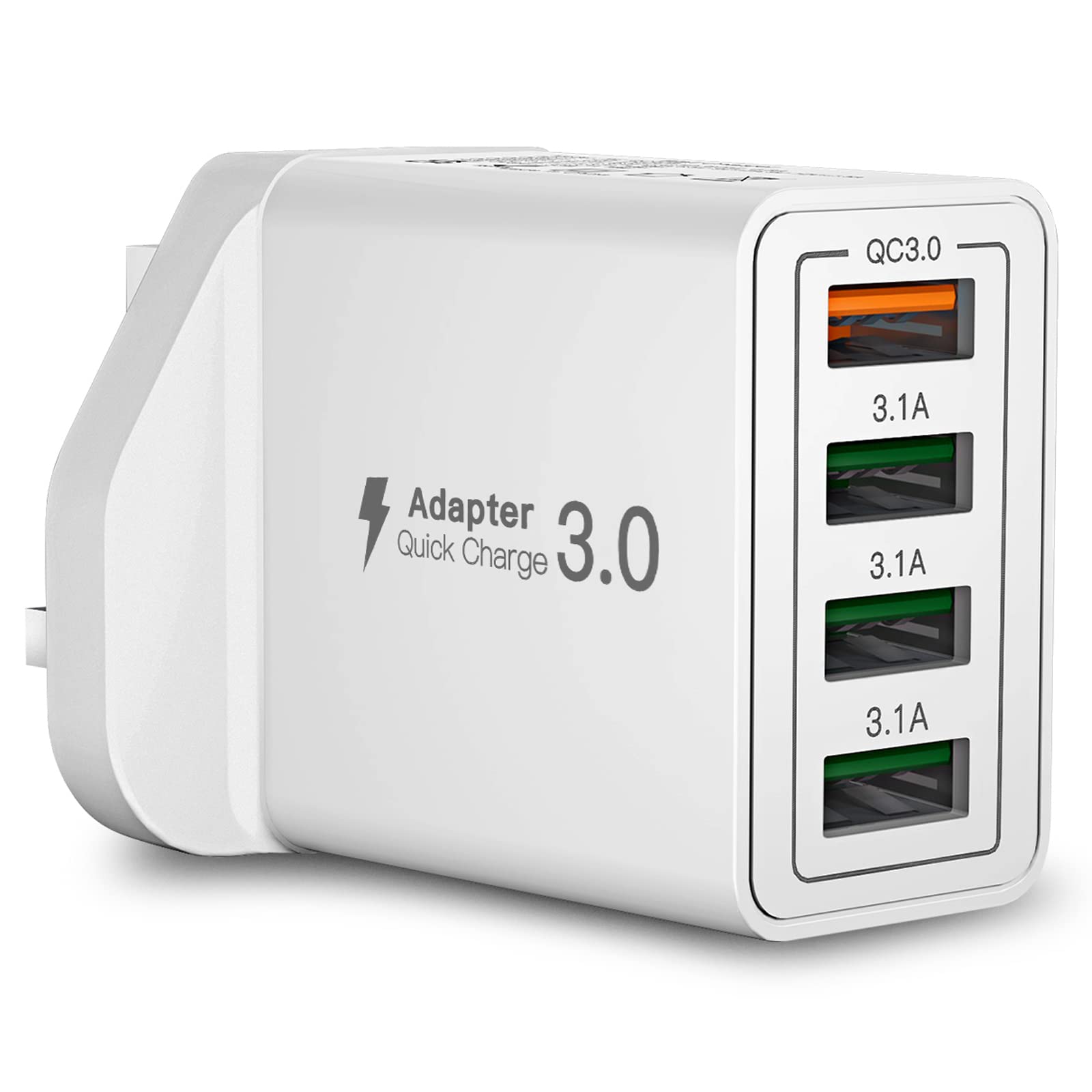 USB Plug Charger, Yosou 4-Port Fast Charger Plug Multi USB Plug Adaptor UK 33W Quick Charge 3.0 Wall Charger Mains Plug Charging for iPhone 11 Pro Xs X 8 7 6 SE, Samsung S10 S9 S8 S7, iPad, Huawei