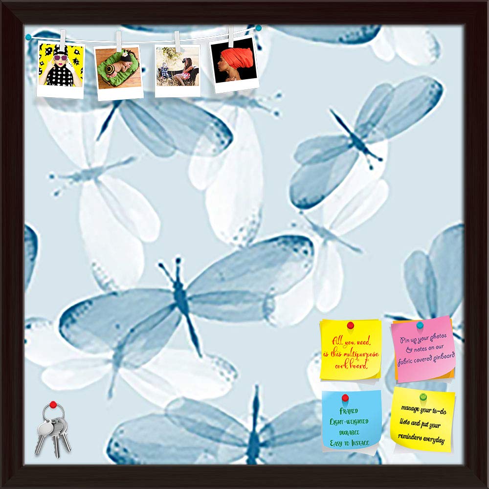artzfolio butterflies d2 | bulletin board notice pin board | vision soft board combo with thumb push pins & sticky notes | dark brown frame | 16 x 16 inch (41 x 41 cms)