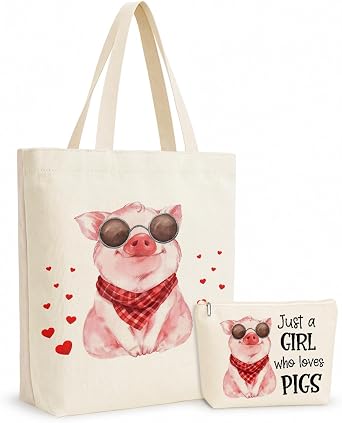 A Girl Loves Pigs Pig Gifts Funny Pig Stuff Accessories Canvas Tote Bag Makeup Cosmetic Bag for Women Sister Animal Lovers Bestie Daughter Friendship Graduation Birthday Weekender Shopping Christmas