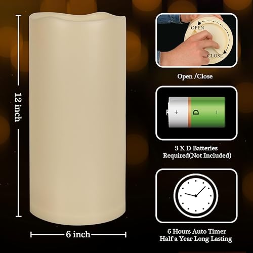 Miniatura 2 de 7LinRay Vela sin llama extra grande impermeable para exteriores de 6 x 12 pulgadas con temporizador automático de 6 horas, vela LED a pilas para