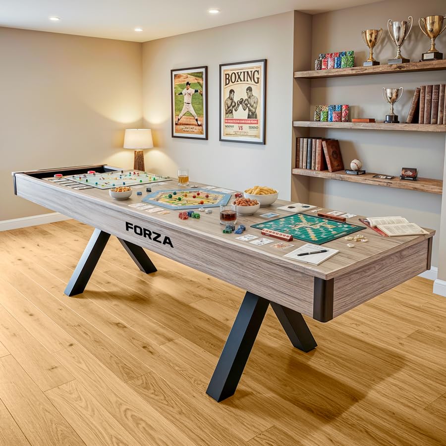 FORZA Stół Shuffleboard 2,7 m 2 w 1 z blatem do jadalni i akcesoriami