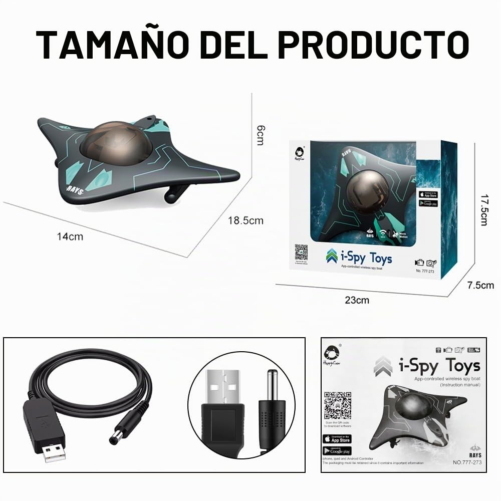 OBEST Barco teledirigido con cámara HD ajustable de 90°, juguete acuático operado por app, luces LED, nave espacial de agua rápida, adecuado para piscinas al aire libre