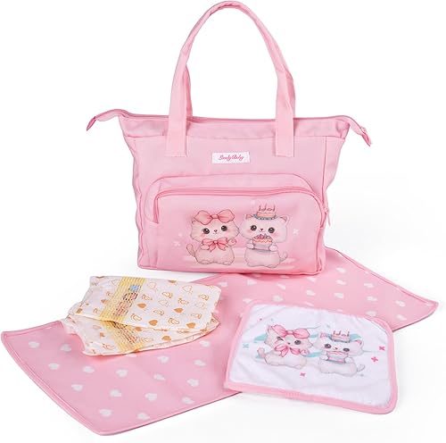 BABESIDE Juego de 5 bolsas de pañales para muñecas de bebé, bonitos patrones de gato, accesorios para muñecas de bebé, bolsa de pañales rosa,