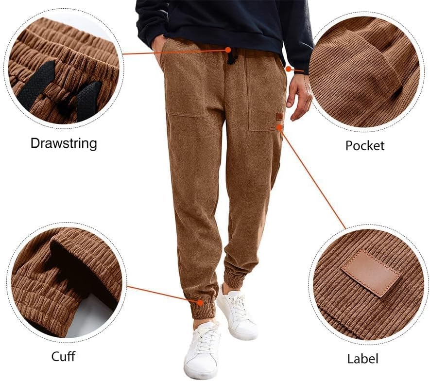 JMIERR Mens Corduroy Joggers Pants Casual Cargo Pants Drawstring Elastic Waist Baggy Tapered Sweatpants with Pockets - Image 4
