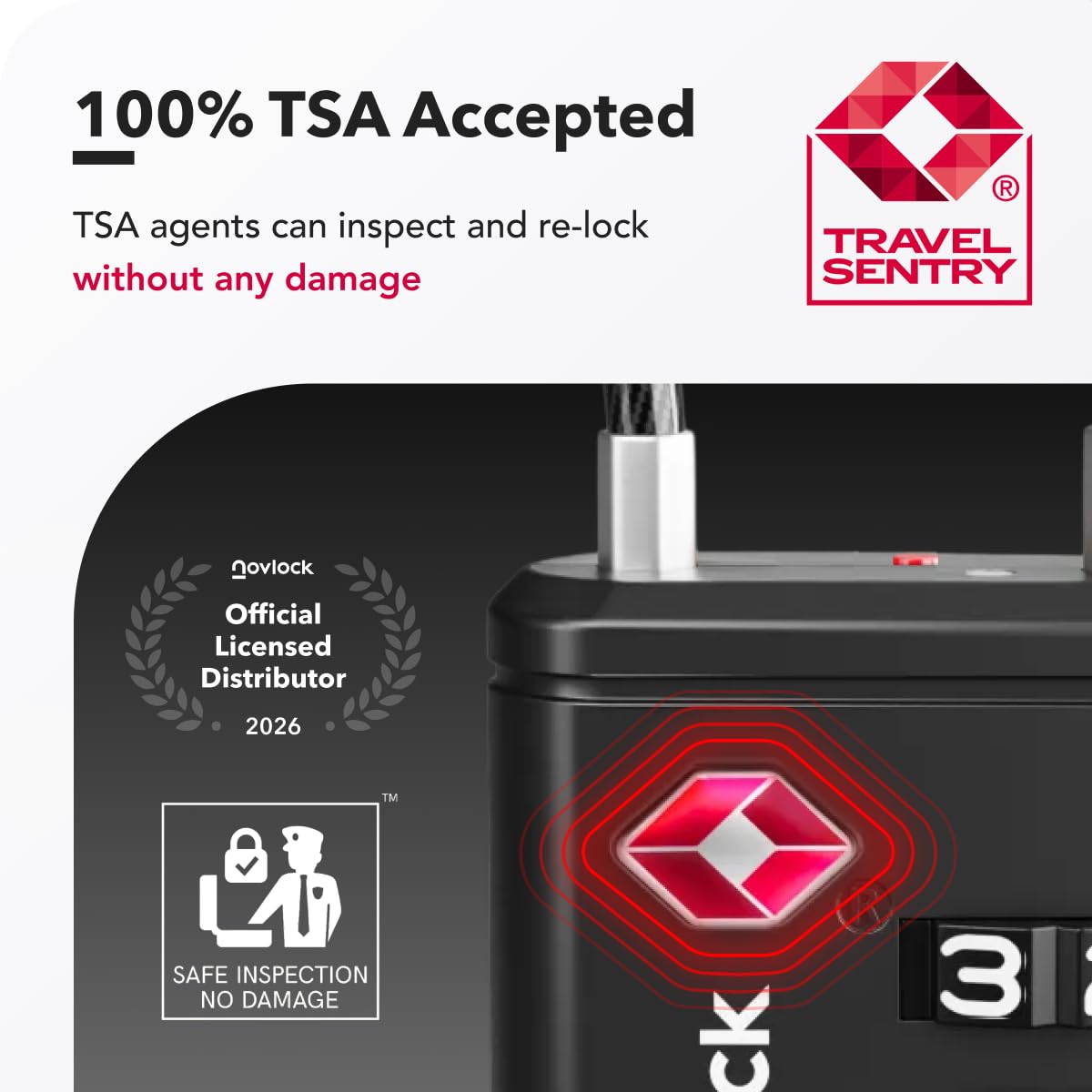 Lucchetto per bagagli approvato TSA, indicatore di ispezione, combinazione a 4 cifre, in lega di zinco resistente, per valigie, zaini, borse da viaggio, nero, confezione da 6