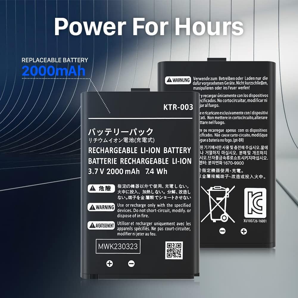 New 3DS Battery Pack, 2000mAh (2023 New Upgrade) Rechargeable Lithium-ion Battery KTR-003 Compatible with New Nintendo 3DS N3DS