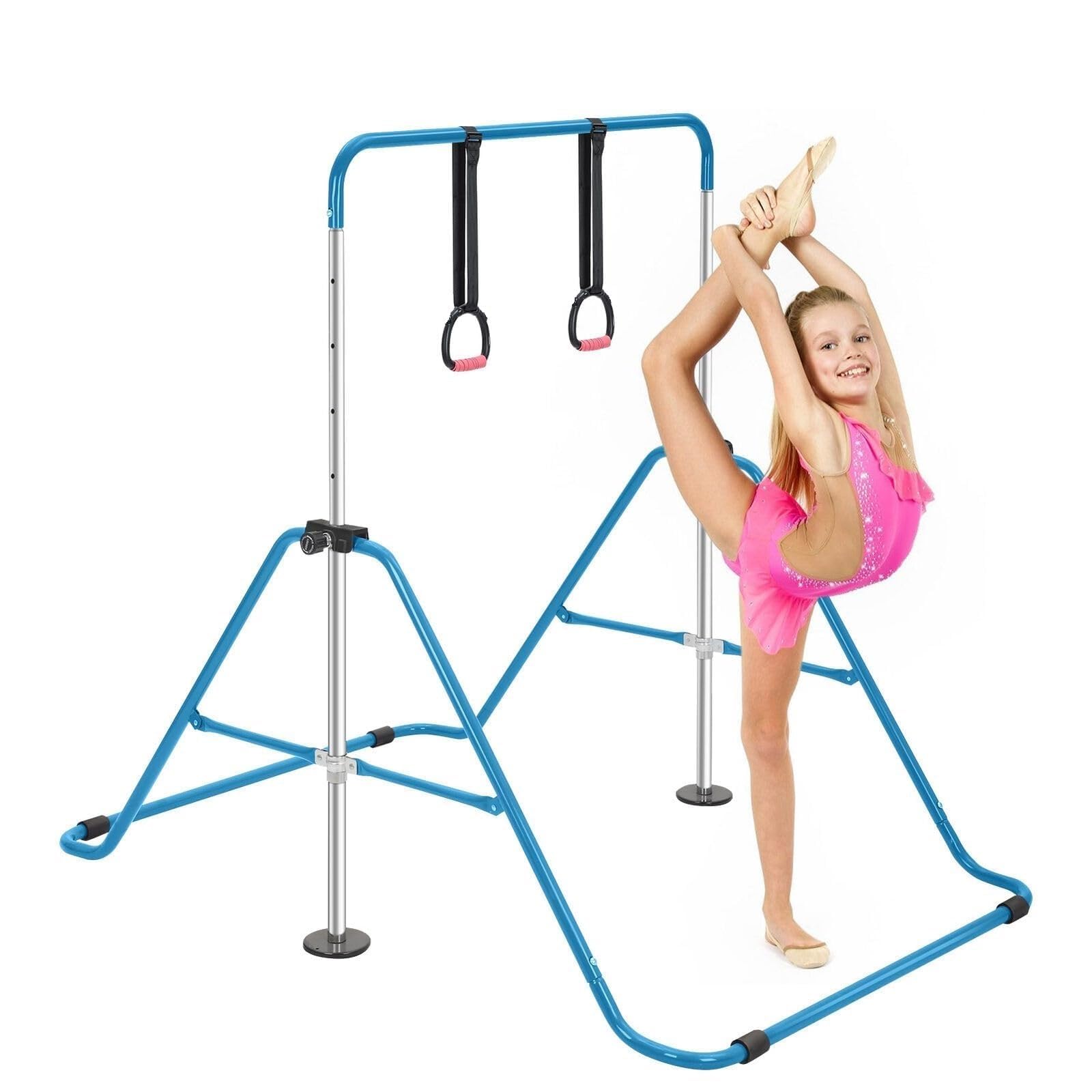 Mutiwill 90-130cm Gymnastics Bar With Lifting Ring Training Equipment for Kids Home Indoor Outdoor