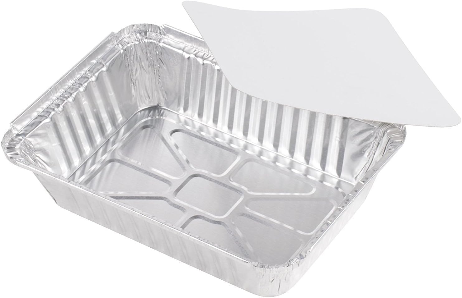 50 HEAVY DUTY desechables rectangular de aluminio sartenes de aluminio con tapa cubre | 100% reciclable lata bandeja de almacenamiento de alimentos | extrasturdy recipientes para cocinar, hornear,