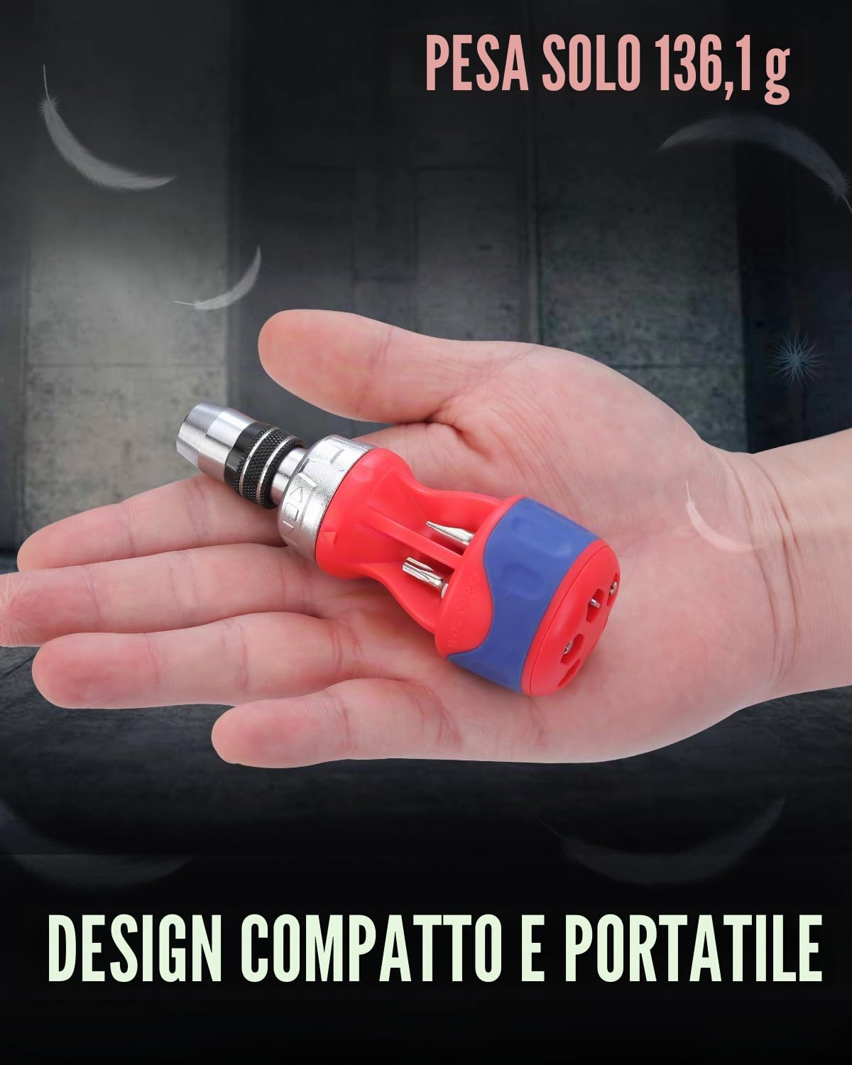 WORKPRO Cacciavite a cricchetto 12 in 1 a più punte tozze, driver a vite corti con meccanismo magnetico, a caricamento rapido, acciaio S2 di alta qualità
