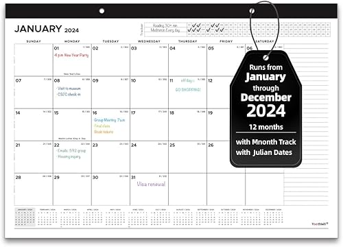 Calendario mensual 2024  Calendario de pared  escritorio, 12 meses, enero de 2024 a diciembre de 2024, 12 x 17 pulgadas, bloques grandes con fechas