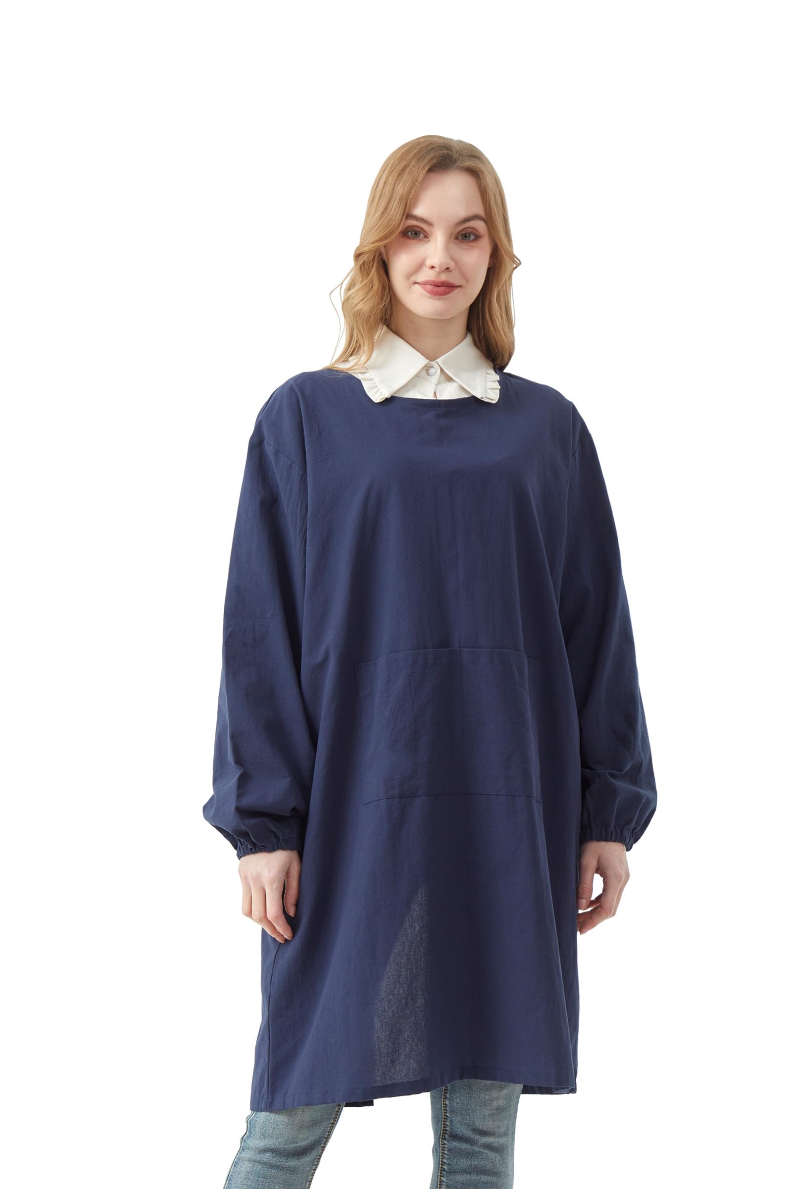 Nanxson Women Long Sleeve Apron Cotton Linen Apron with Pockets Work Apron For Cooking,Gardening, Painting, Baking, Housework