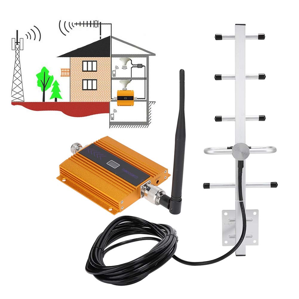 Amplificatore ripetitore di segnale, ripetitore ripetitore amplificatore di segnale per telefono cellulare GSM dorato 900MHZ + antenna interna per casa e ufficio (100-240 V UE)