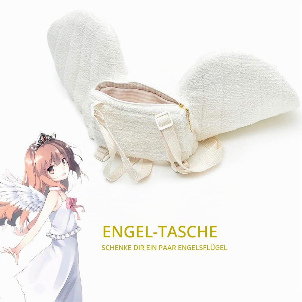 YOMORIO Damen süße Flügel Mini Tasche Lolita Engel Cosplay Kostüm Plüsch Casual Rucksack, Weiss/opulenter Garten, Small