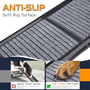   69L17W-Extra-Long-Dog-Car-Ramps-Folding-Pet-Ramp-with-Non-slip-Carpet-Surface-Pet-Stairs-Ramp-for-Dogs-to-Get-Into-a-SUVTruck-Outdoor-Steps-for-Large-Dogs-Up-to-250LBSPatented-Design