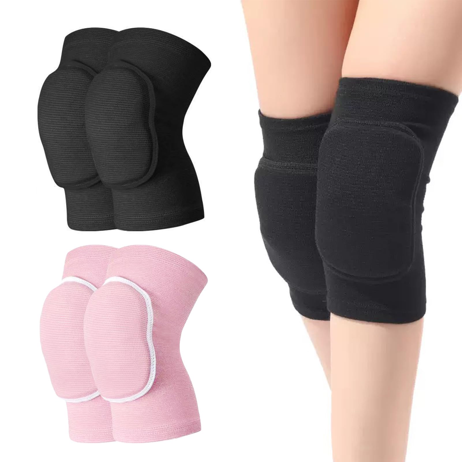 2 Pairs Stretchy Knee Pads, Breathable Knee Support Brace Protector for Dance Yoga Sports (M, Black and Pink)