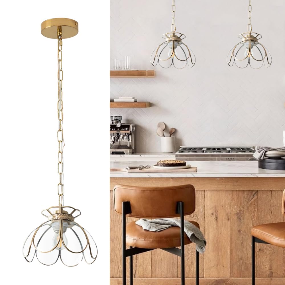 Yifi Deco Brass Glass Ceiling Pendant Light, Hanging Chain lamp