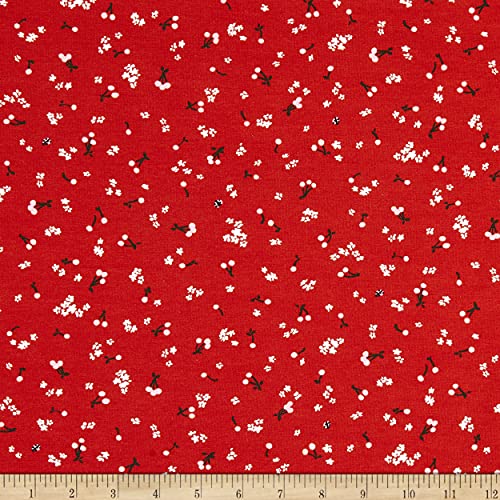 Kaufman Wishwell Cheery Blossom Stretch Jersey Knit Ladybug, Fabric by the Yard