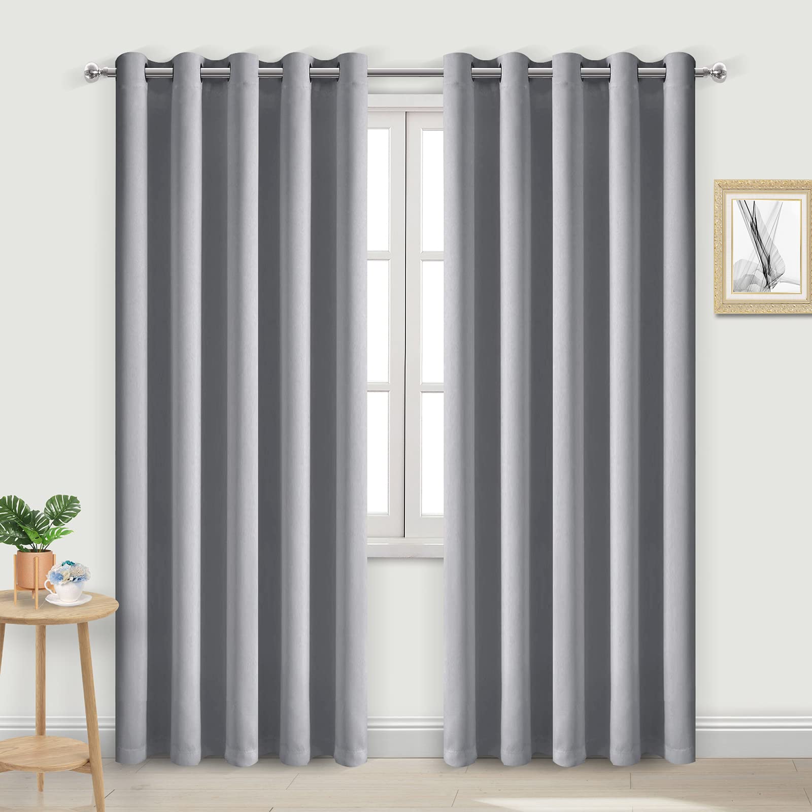 DWCN Blackout Curtains for Bedroom - Thermal Insulated Light Blocking Eyelet Window Curtains for Living Room 66 x 90 inch Length, Silver Grey, 2 Panels — image 1