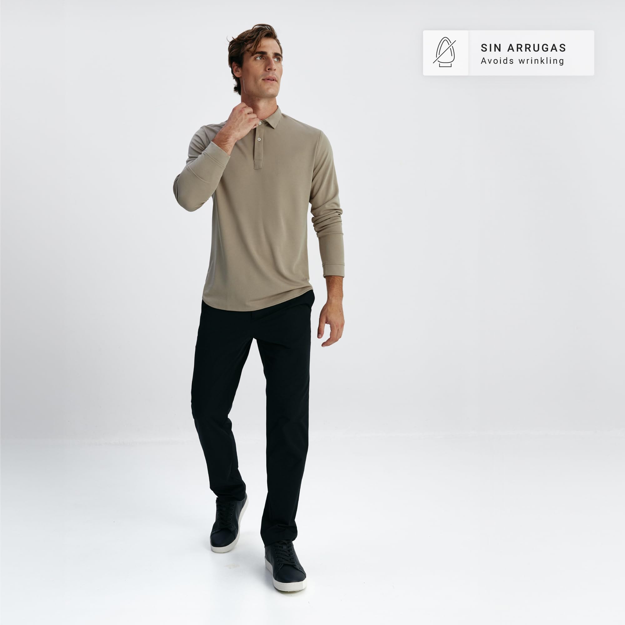 Sepiia Poloshirt für Herren, bügelfrei, knitterfrei, fleckenabweisend, ohne Schweißflecken, geruchsneutral, atmungsaktiv, langärmliges Poloshirt für Herren