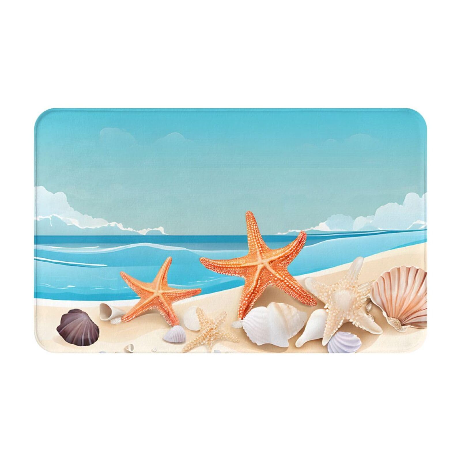 Seashells Sand Print Living Room Bathroom Kitchen Anti Slip and Absorbent Carpet, Indoor Entrance Door Muddy Floor Mat, Ultra Soft Washable Carpet 21x31.5 Inches