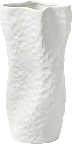 White Matte Ceramic Vase - 9.5 Inch Unique Design Organic