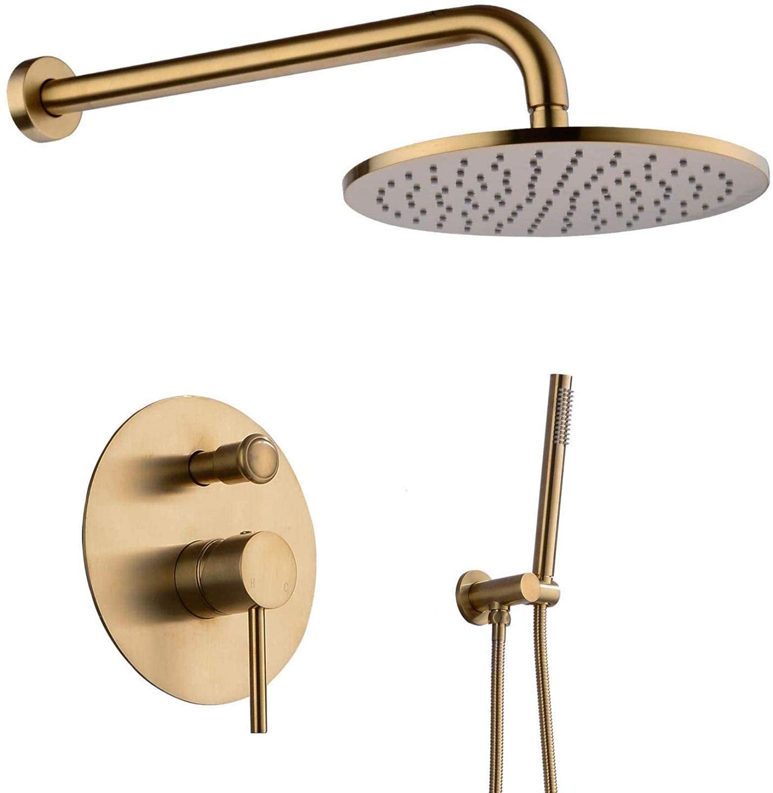 Système de pomme de douche à effet pluie mural combiné laiton or 12 pouces