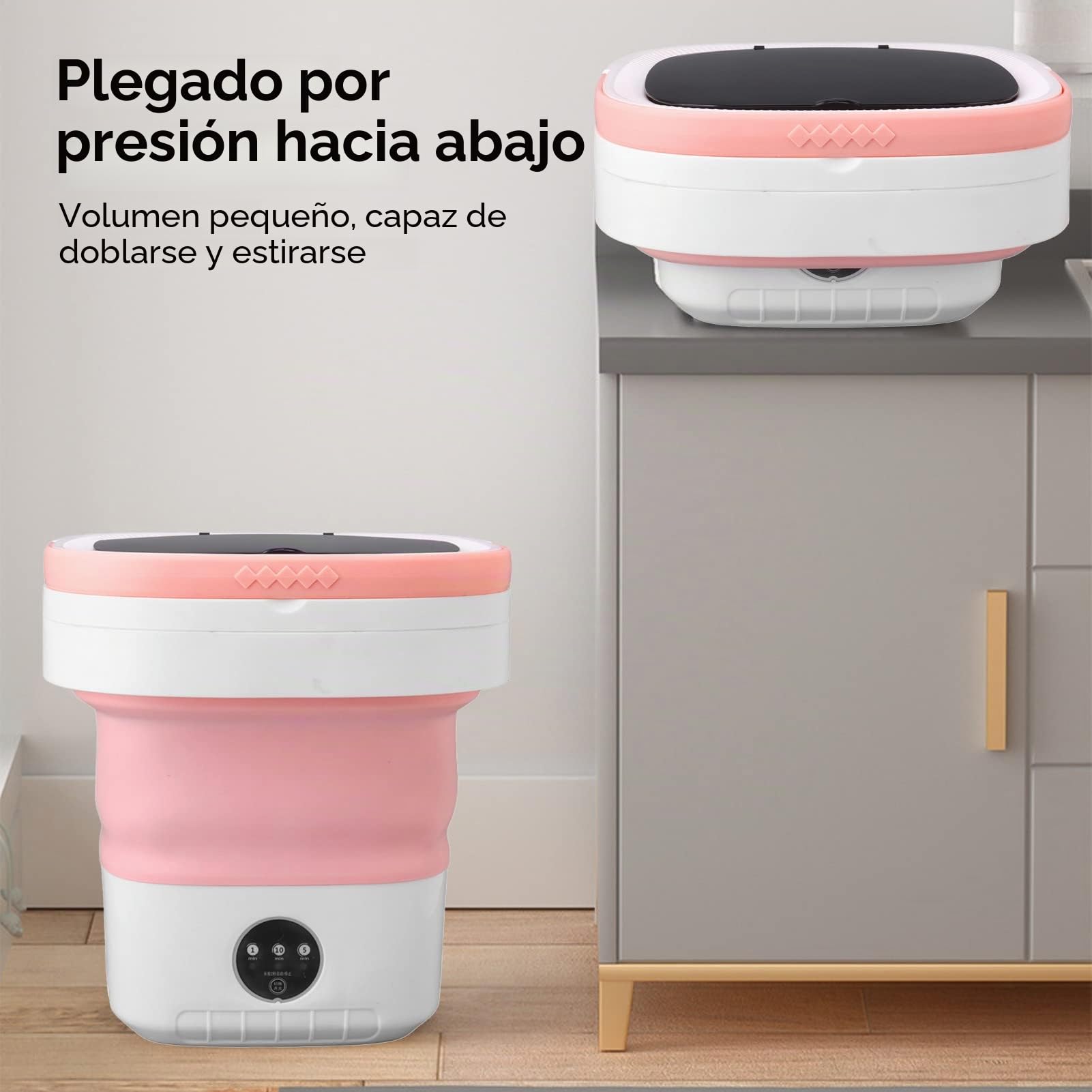 Dpofirs Mini Lavadora Plegable Diseño Plegable de 7,5 L, Mini Lavadora Portátil Funcionamiento Totalmente Automático Función de Secado Suave para Ropa Interior (Rosa)
