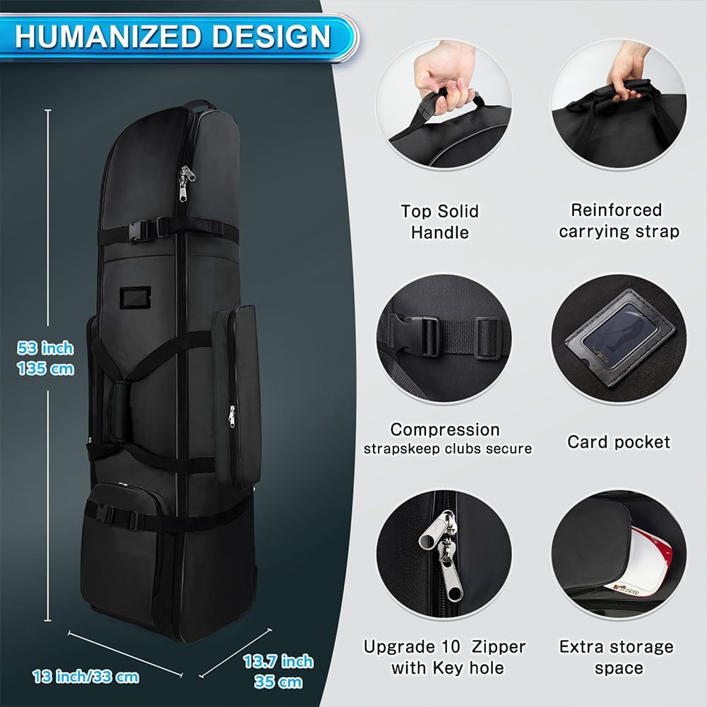 Shrinkable Golf Travel Bag, Lightweight Airline Transport for Clubs, Zipper Case with Wheels and Lockable Buckle, Protect Your Clubs, Oxford Cloth, Lightweight and Easy to Handle