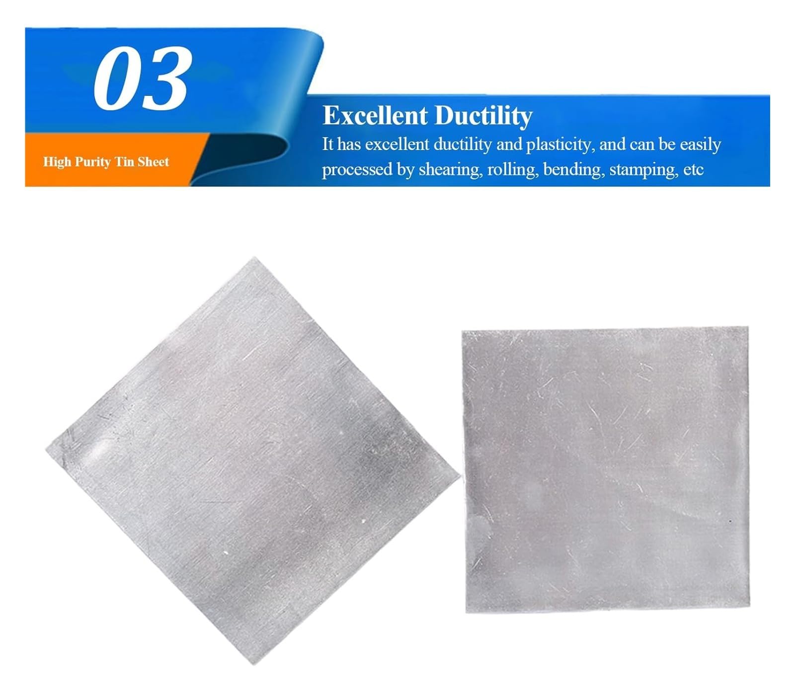 2 Stück Reinzinnblech 100 × 100 mm, dünne Sn-Metallplatte, Dicke 0,02–0,05 mm, geeignet for Metallbearbeitung und Laborforschung(100x100x0.03mm)