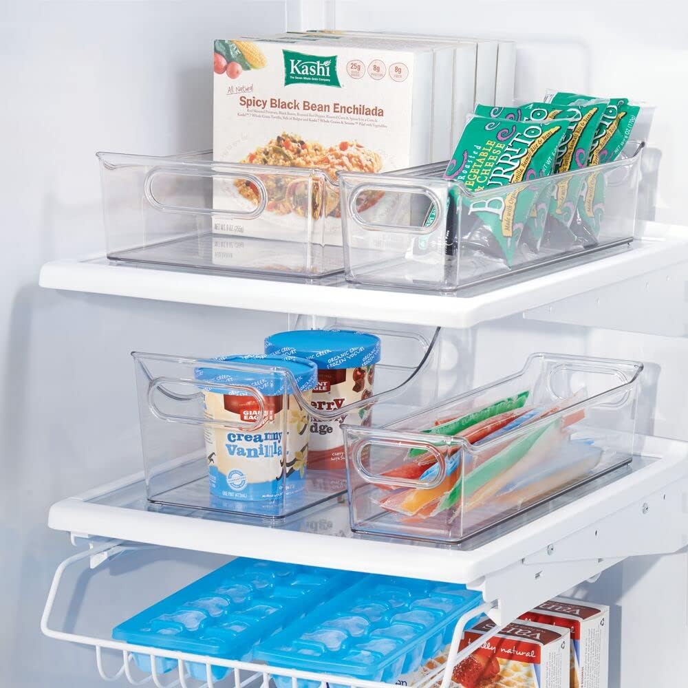 mDesign Plastic Kitchen Pantry Cabinet, Refrigerator or Freezer Food Storage Bins with Handles - Organizers for Fruit, Yogurt, Drinks, Snacks, Pasta - Set of 4 - Clear
