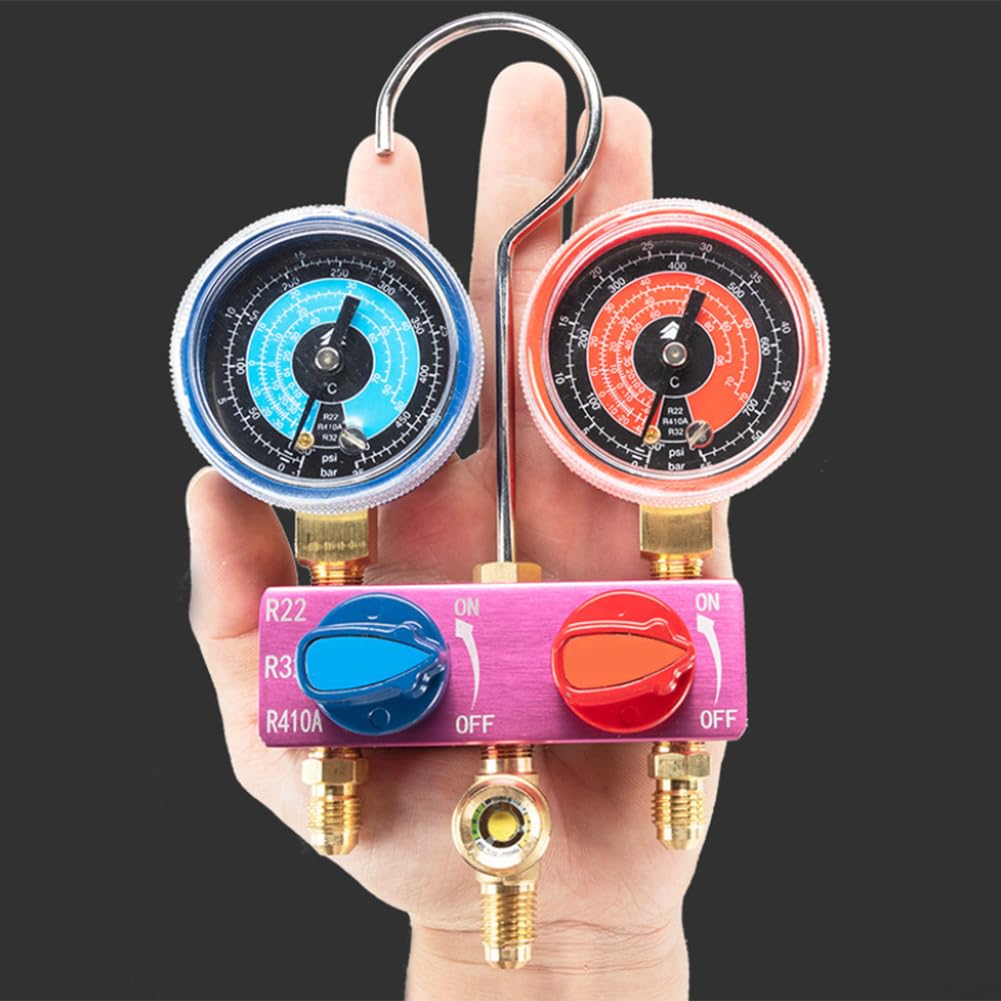 Juego de manómetros de presión de colector HS-M02 para R22 R32 R410A R404 R507 Servicio en sistemas de aire acondicionado residenciales y comerciales