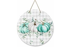 Mint Green Fall Welcome Sign with White Pumpkins, a Charming Wooden Circle...
