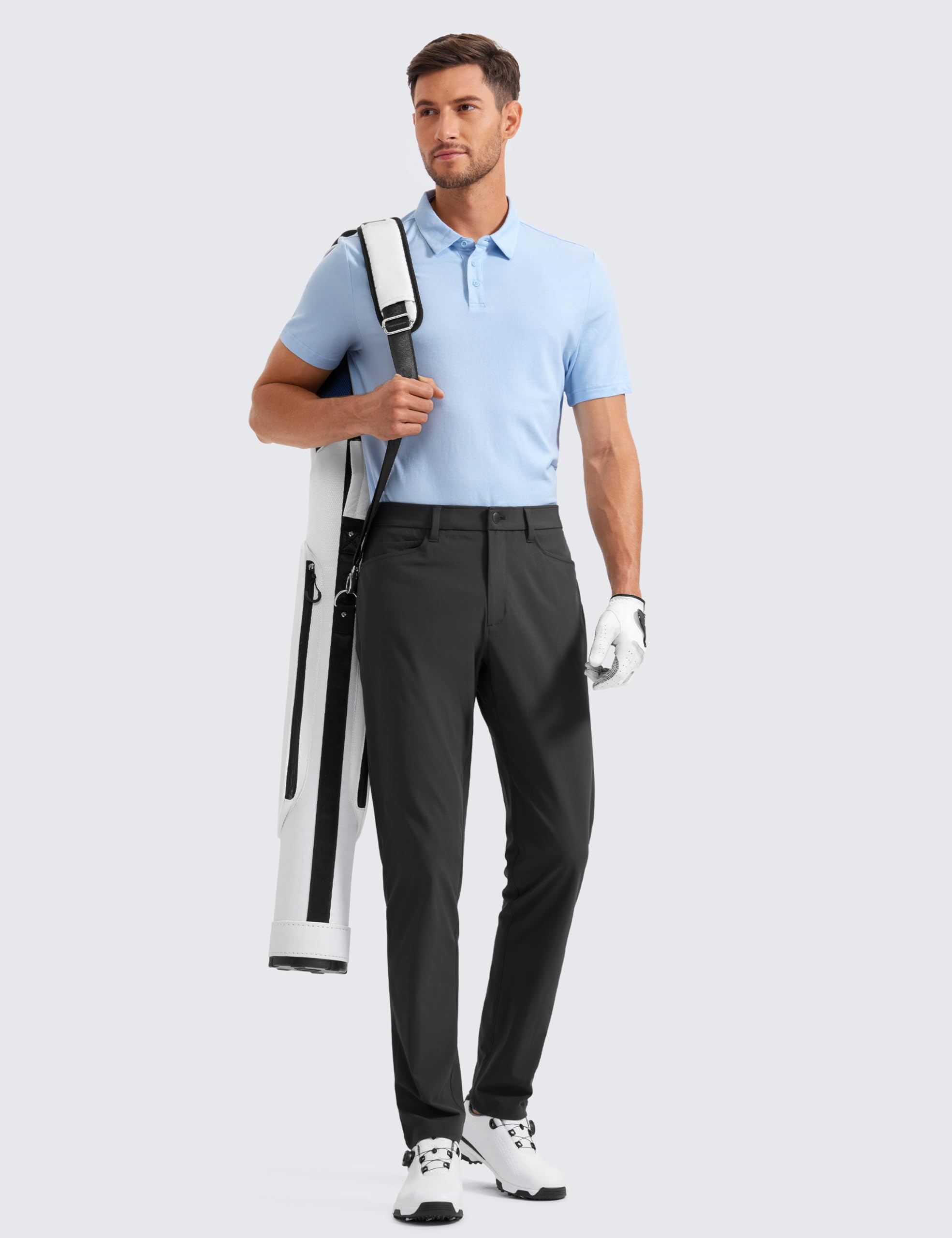 CRZ YOGA Męskie spodnie golfowe, oddychające, ze stretchu, klasyczne dopasowanie, spodnie rekreacyjne, spodnie golfowe z kieszeniami, 81 cm