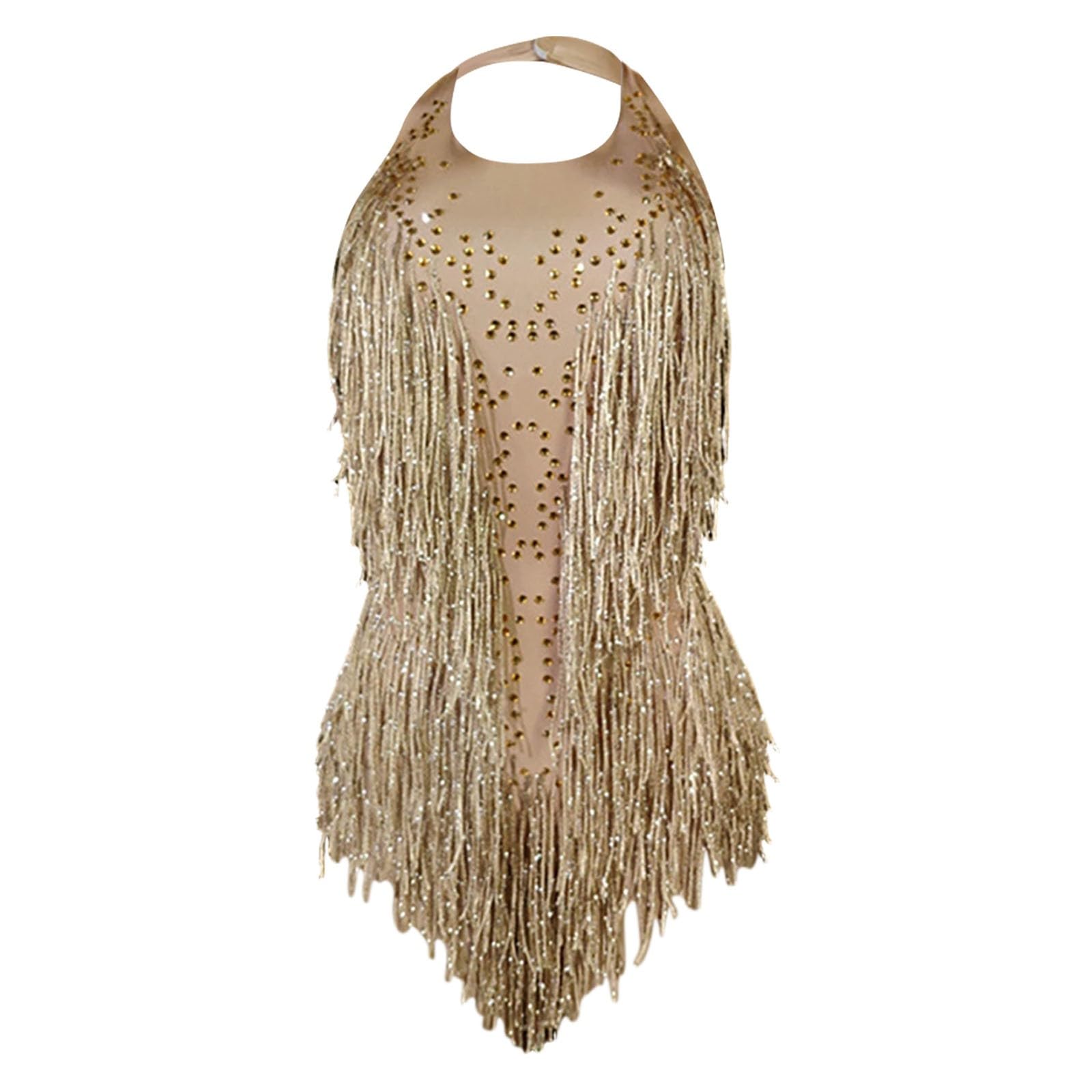 Robe pour femme-Combinaison élégante sans manches à franges et strass épaules dénudées idéale pour la danse et les soirées avec de ravissants détails perlés pour femme parfaite pour usage quotidien e
