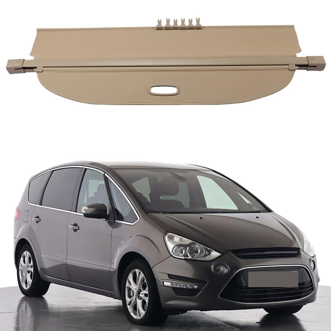 Auto hinten Paketpaketregal für Ford S-MAX SMAX 2007-2015, Autoabdeckung mit Autoabdeckung,beige
