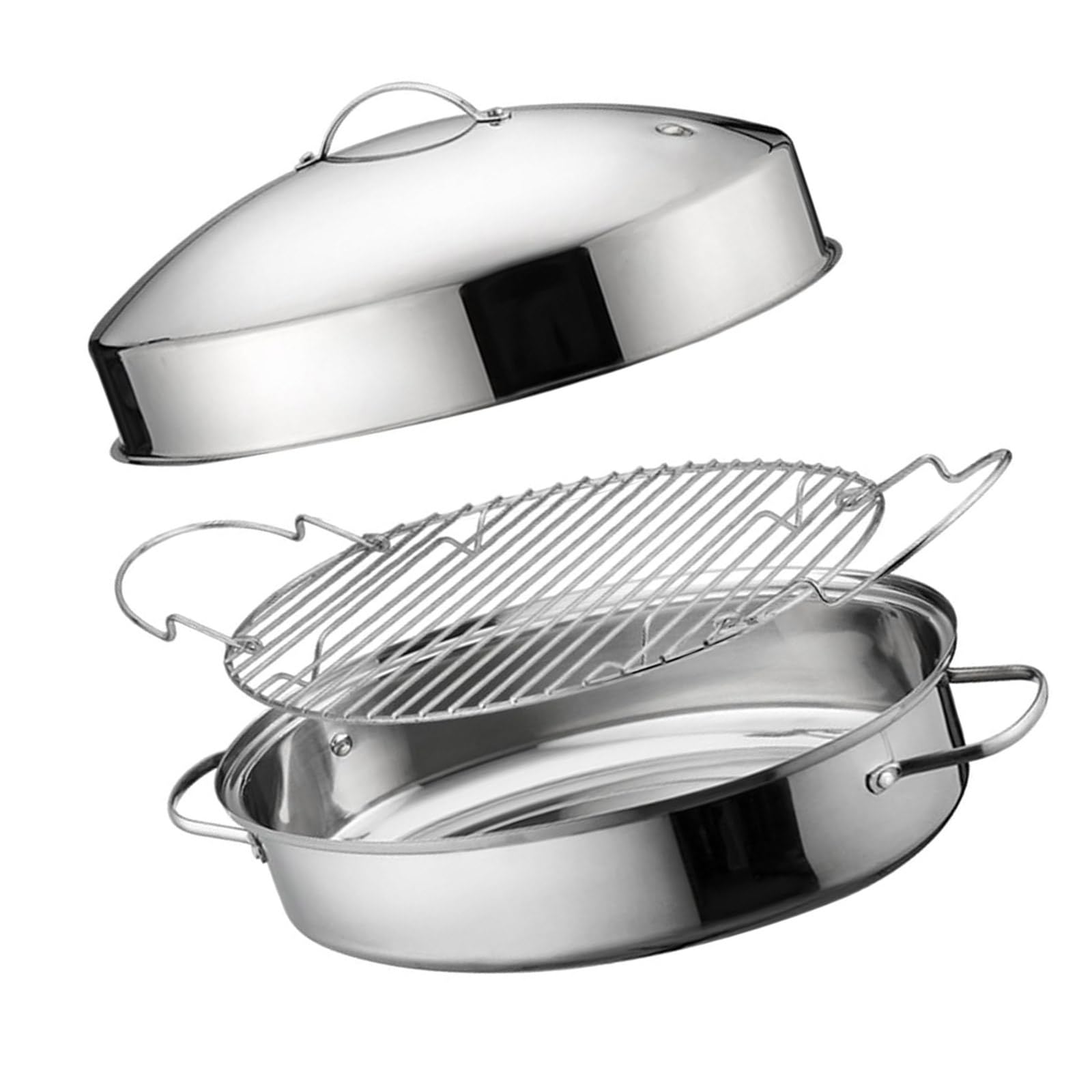 Jazuaiao Multicolor Handle Steamer Pots Stainless Steel Oval Roaster Stove Safe Roasting Pan Kitchen Cookware Large Capacity Steaming Pan For Kitchen