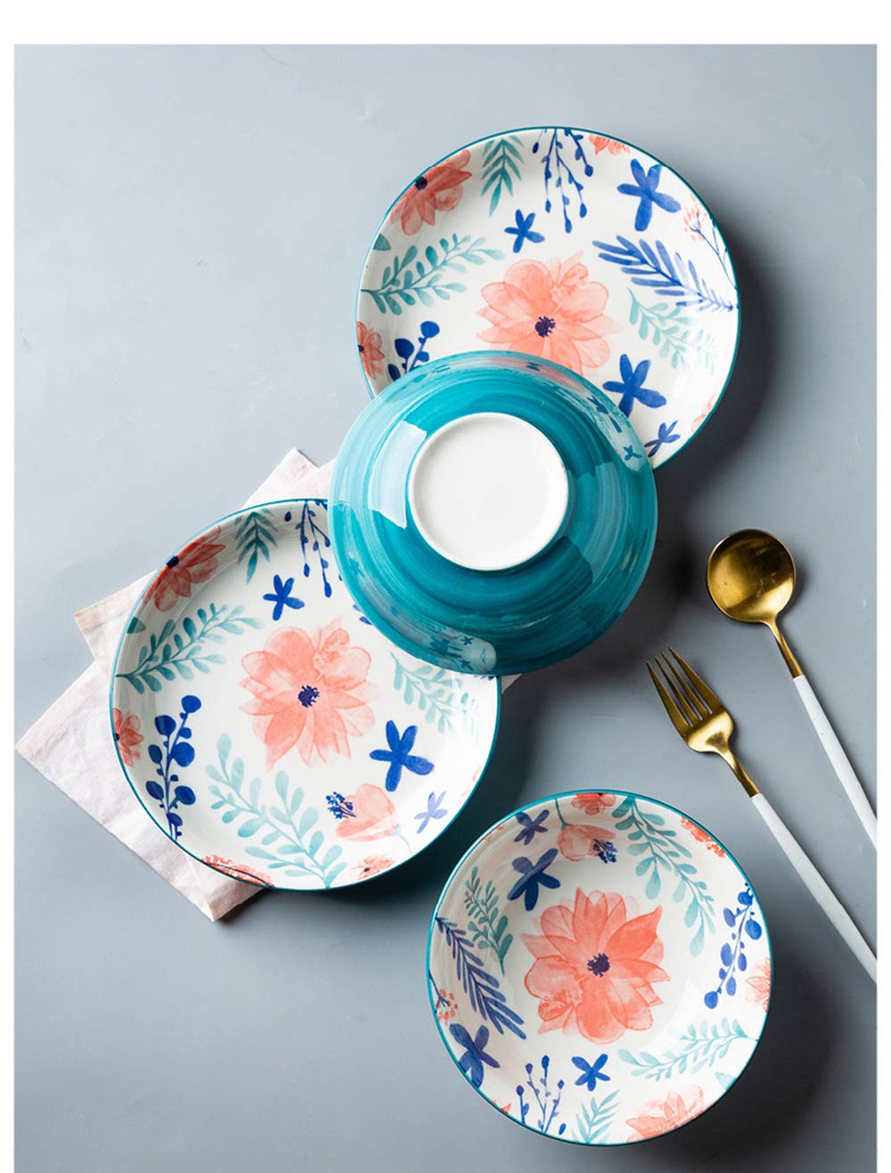 Générique Bol à Ramen, Couverts en céramique de Style Japonais, Bol à Riz de 5 Pouces, Assiettes à dîner de 8 Pouces, sous-Assiettes à Fleurs émaillées, Assiettes à dîner à imprimé Floral