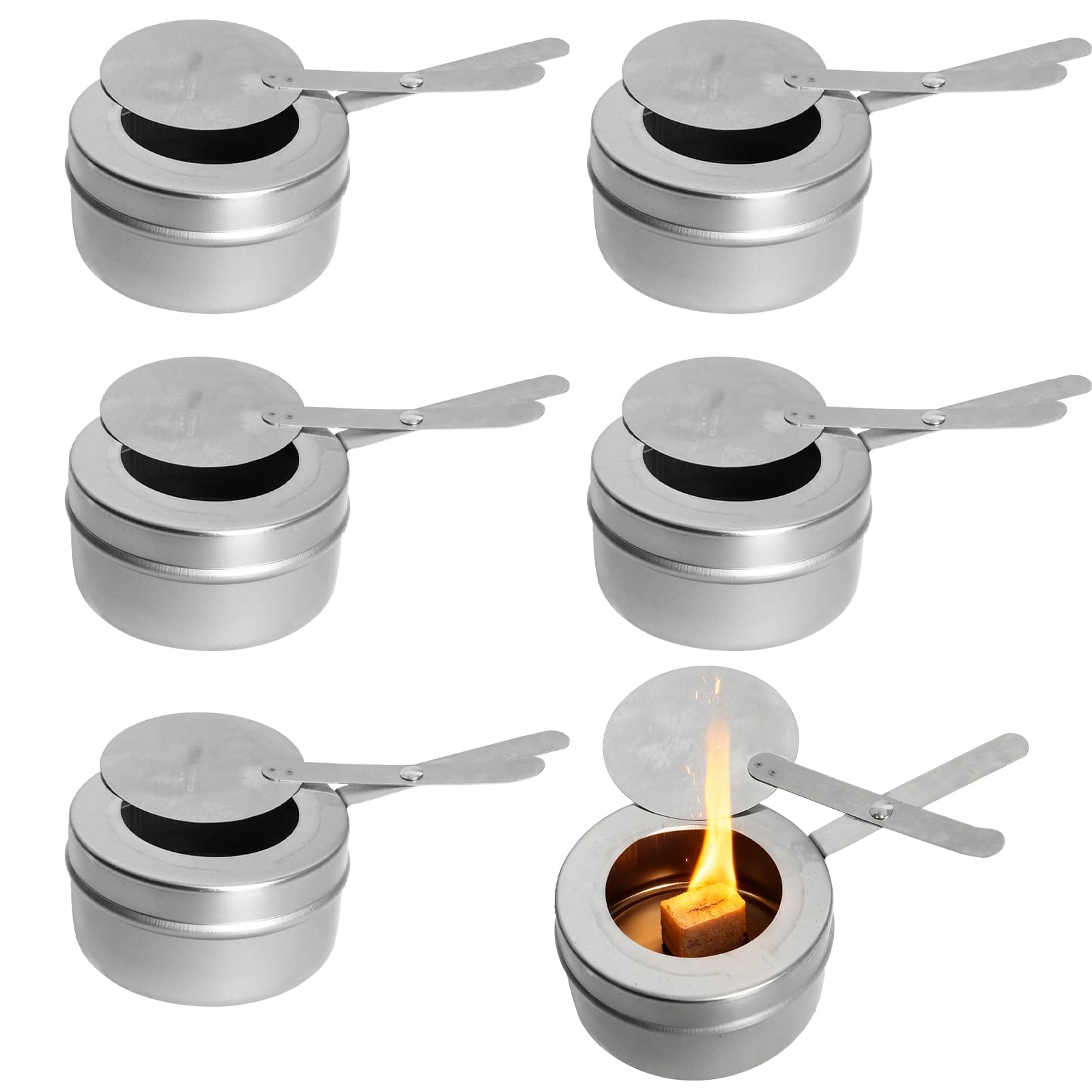 Set di 6 Contenitori per Pasta Combustibile con Coperchio di Sicurezza, Bruciatori per Fonduta In Acciaio Inox, Bruciatore Multifunzionale per Fornelli, Buffet, Feste, Eventi di Catering e Camping