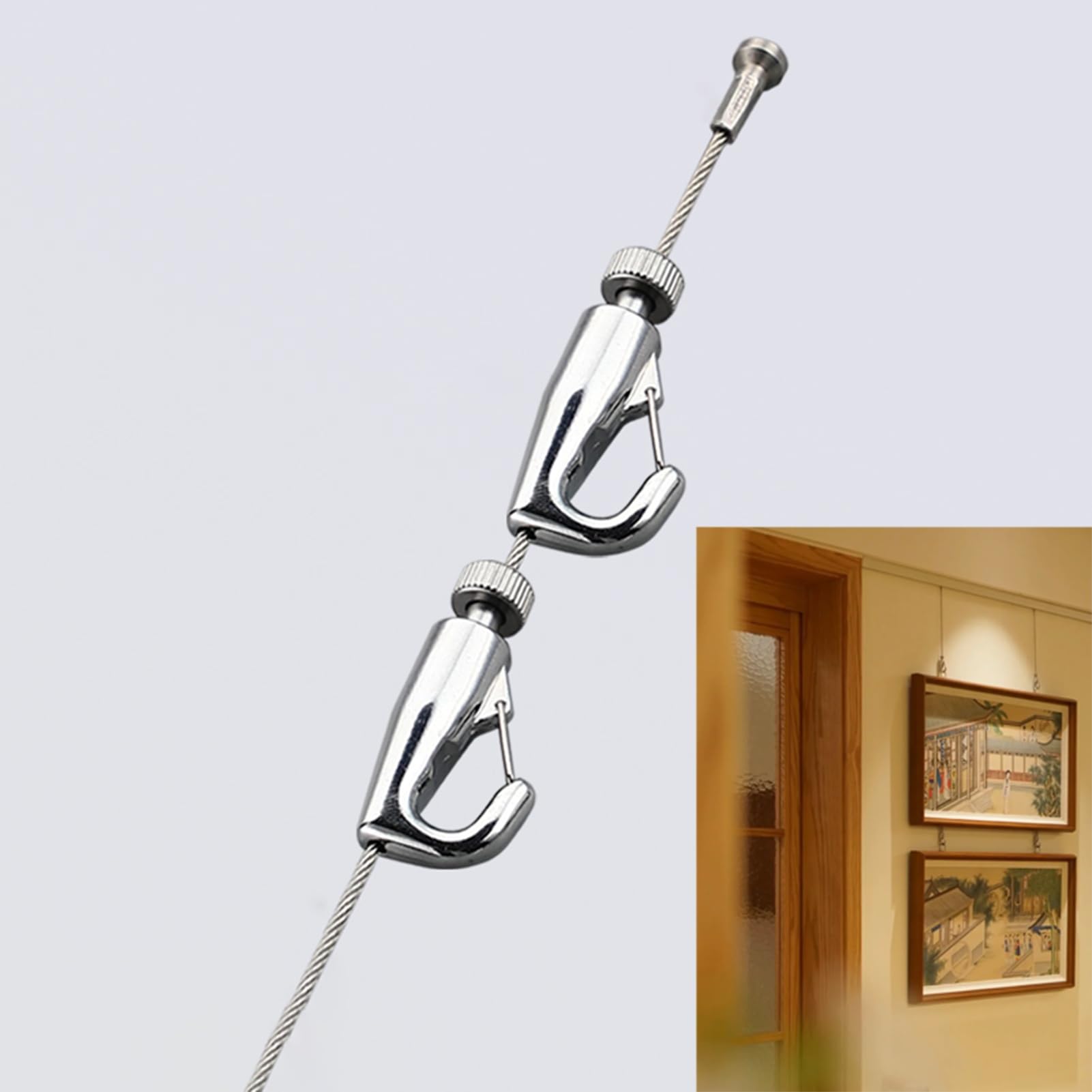 Cimaise pour Tableau Câble Métallique avec Différents Nombres de Crochets, Cimaise Pouvant Supporter Jusqu'à 60 Kg, Kit D'accrochage de Tableaux pour la Maison ou les Galeries D'art(9.8"/3m Cable,2 ho