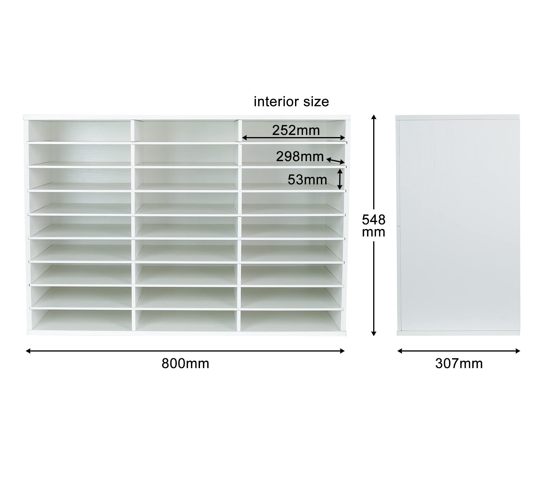 EasyPAG 27 Compartiments Bois Corbeilles à Courrier A4 Banette de Rangement Bureau Porte Revue Organisateur de Magazine Range Document Bannette Papier,Blanc