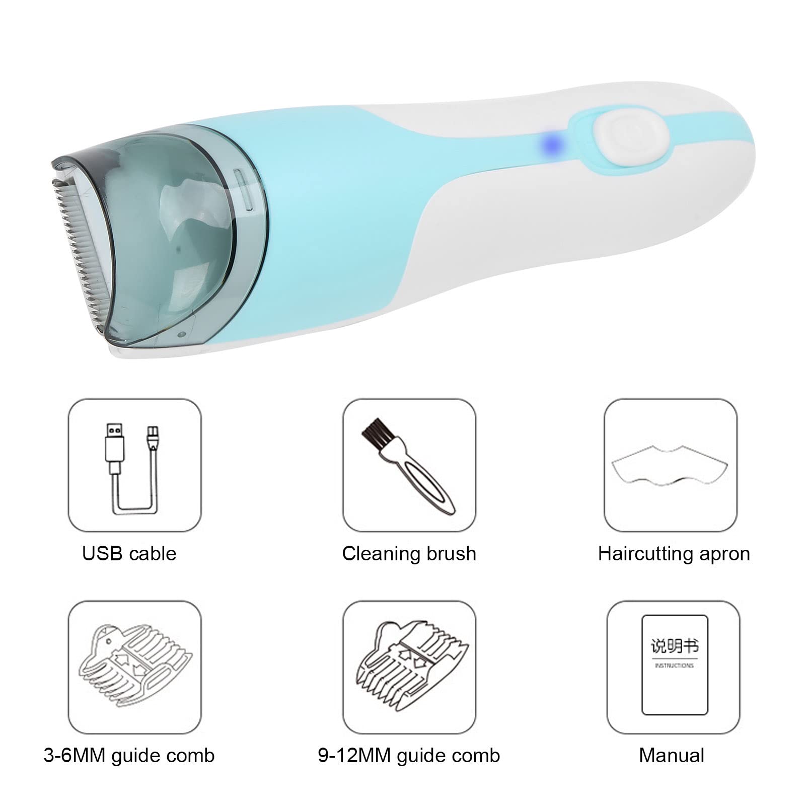 Baby-Haarschneidemaschine für Kinder, leise Haarschneidung mit Führungskämmen, IPX7-wasserdicht, Kabellose Design für sicheres Schneiden, Vakuum-Technologie