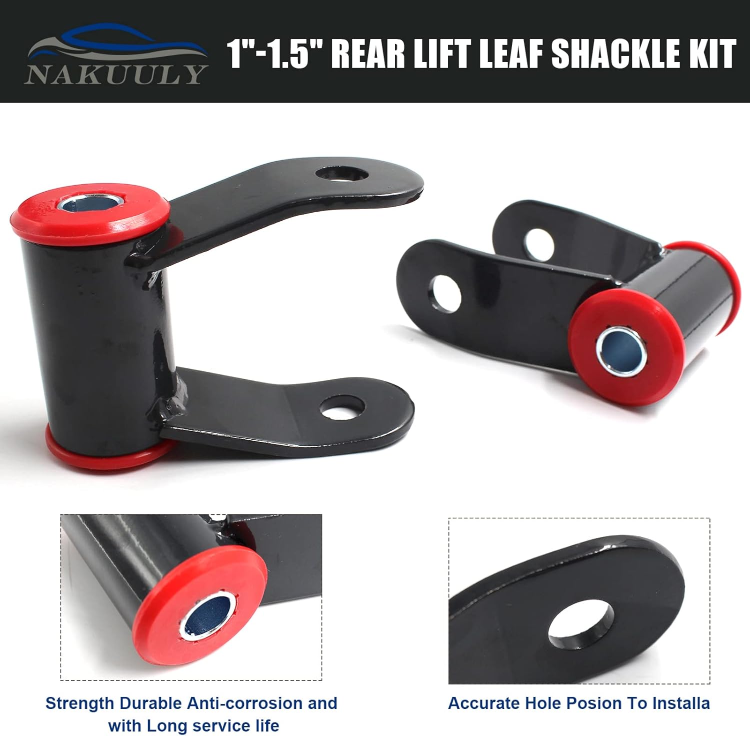 1-1.5" Rear Lift Shackle Kit Compatible with 1988-2018 Chevy Silverado 1500 & GMC Sierra 1500 2wd 4wd Truck Suspension Leaf Shackles Replaces # 710515