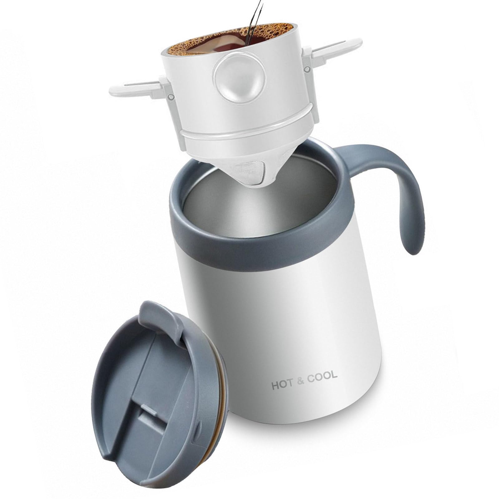 Xinsheinelry Leak Proof Outdoors Coffee Making Set with Permanent Filter and Heat Retention Lid Pouring Over Equipment Hand Dripper Cup
